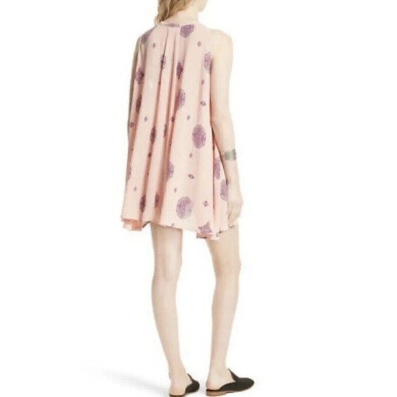 Free People Dress Pink Tree Swing Mini Oversized Keyhole Neck Flowy boho - Picture 3 of 9